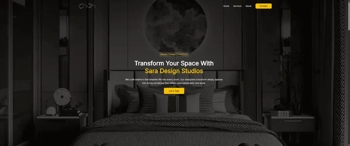 Screenshot of Sara Design Studios website — a creative design studio portfolio.